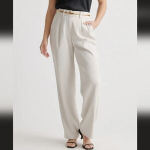 NEW Quince 30" Stretch Crepe Pleated Wide Leg Pants Reg Inseam Sand Color - 6